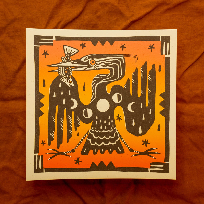 "Heron Dance" 8×8"Art Print by Pine Bones