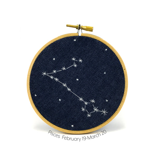 Pisces Zodiac stitched hoop by Chelsey Greene